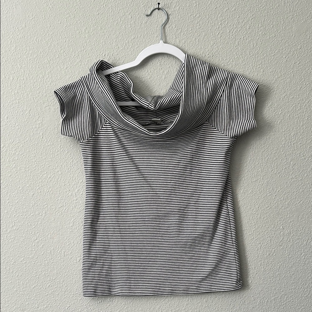 J.Crew Off the Shoulder Navy and White Stripe Tee